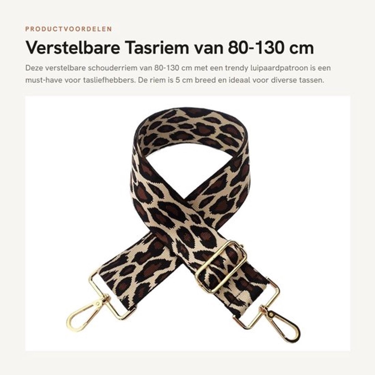 Schouderriem Verstelbaar 80-130 cm - Tasriem - Draagriem - Katoen - Luipaardpatroon - 5 cm Breed - Tasband