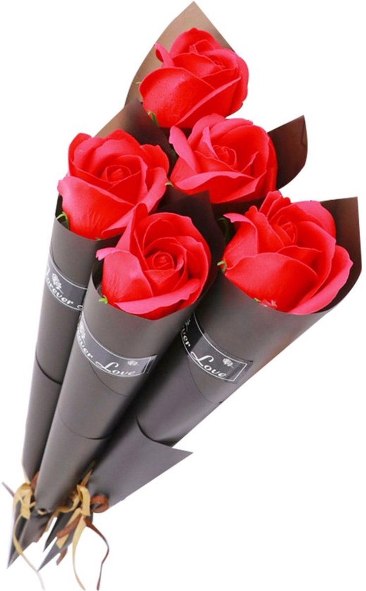 - Kunstmatige Rozen Boeket - 5 Stuks - Perfect voor Bruiloft - Rood - Thuisdecoratie - Kunstbloemen - Decoratief - Bruiloftdecoratie