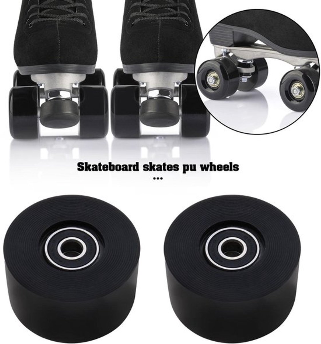 Rolschaatsen Vervangwielen 80A - 54 mm Diameter - PU Materiaal - ABEC-9 Lagers - 4 Stuks - Zwart - Rolschaatswielen