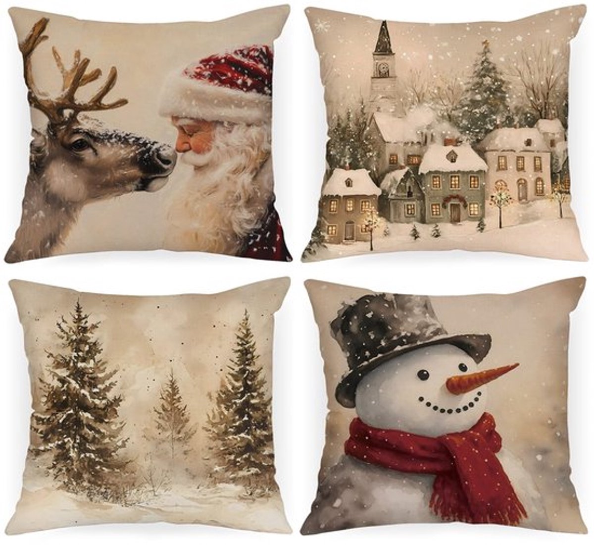 Kussenhoezen 50 x 50 cm Set van 4 - Kerst Decoratieve Kussenhoezen - Luxe Pluche - Onzichtbare Ritssluiting - Kindvriendelijk - Huisdiervriendelijk - Decoratieve Kussenslopen