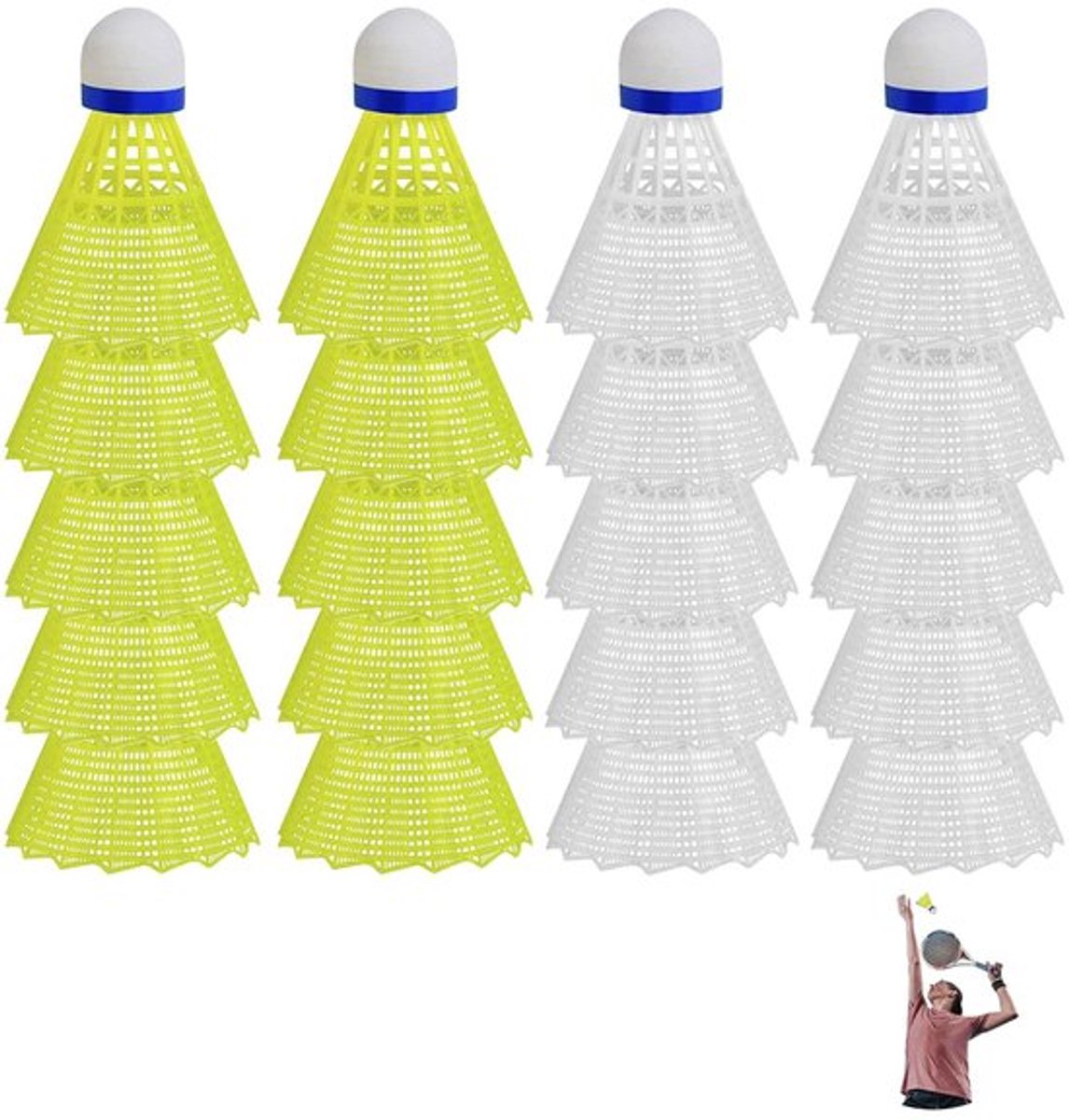 Badmintonshuttles 24 stuks - Nylon - Duurzaam - Vrijetijdsspel - Binnen/Buiten - Geel/Wit - Geschikt voor alle leeftijden - Badmintonballen