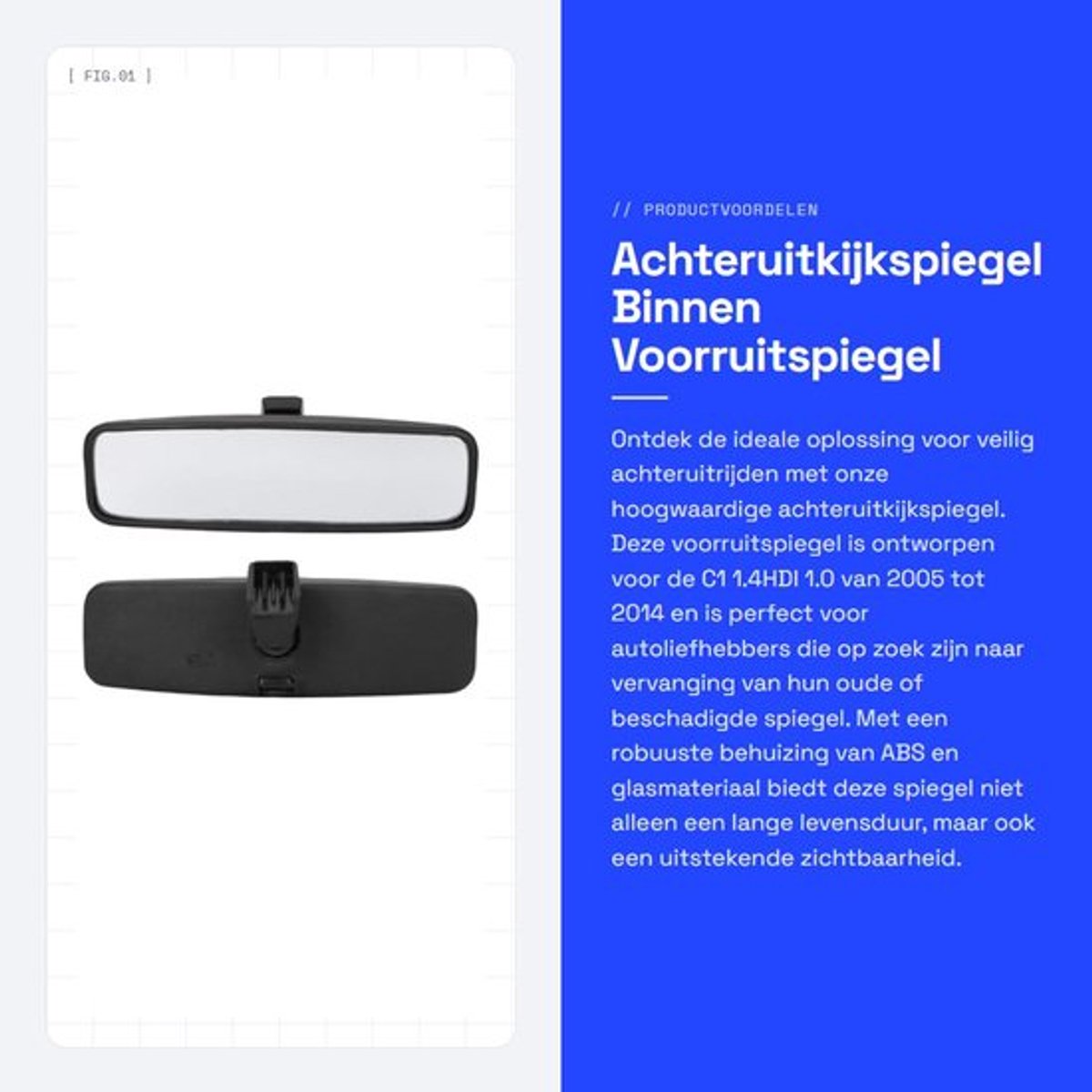 Achteruitkijkspiegel Hoge Duurzaamheid - Voorruitspiegel - Eenvoudige Installatie - Vervang Spiegel - ABS Behuizing - OE-Nummer 814842 - Binnen Spiegel