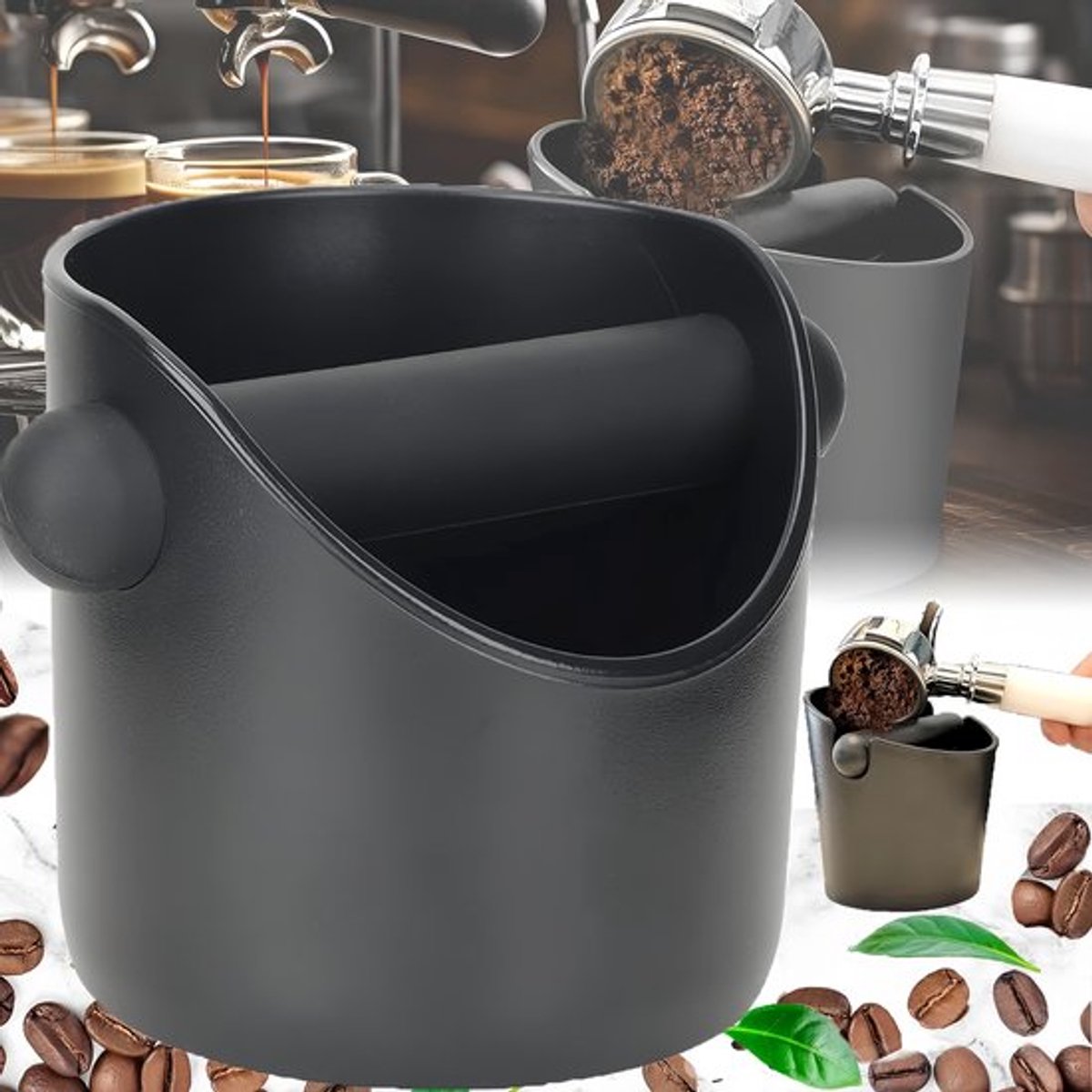 10 x 10 x 11 cm Afklopcontainer Knock Box Thuisgebruik Espresso Accessoires Koffie Afklopcontainer met Afneembare Klopstang Barista-accessoires voor Het Verzamelen van Koffiedik (zwart)