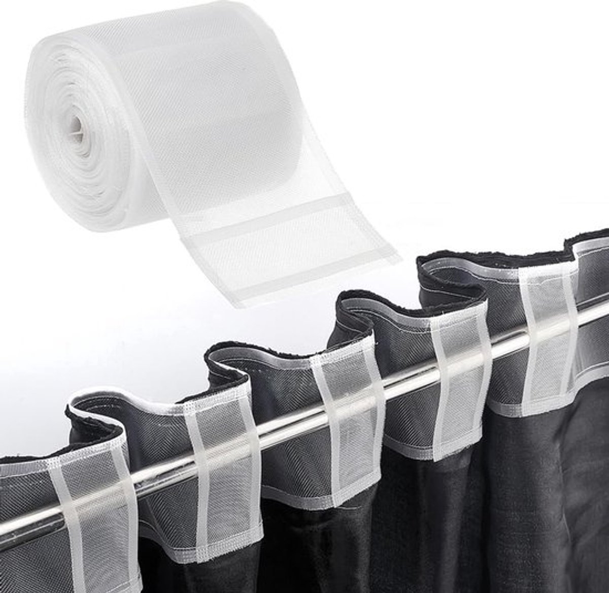 Gordijnband 10 cm x 10 m - Plooiband voor gordijnen - Haken voor gordijnroede - Transparant naaiband - Potloodplooien - Geschikt voor stangen