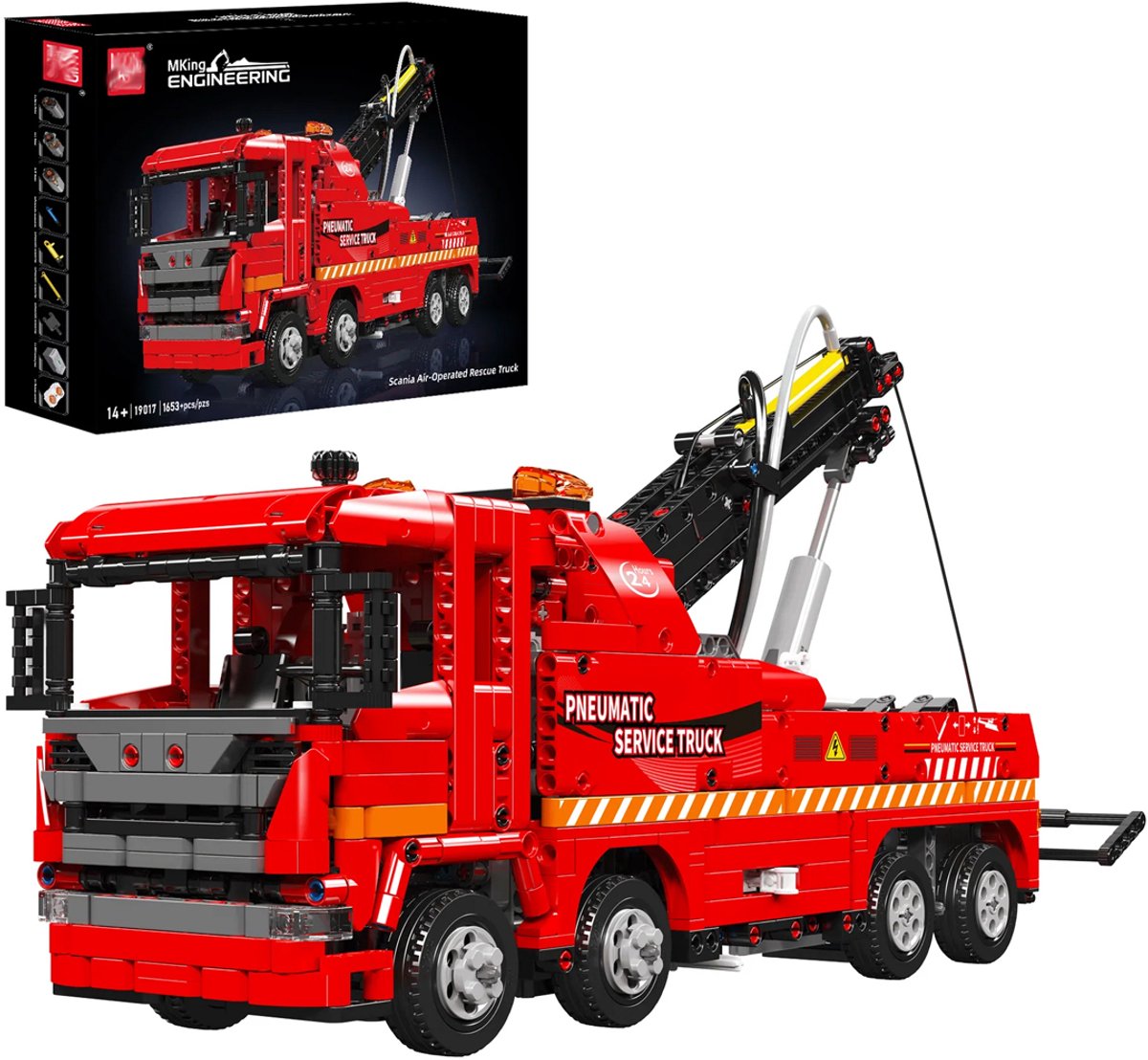 DW4Trading Bergingstruck Vrachtwagen Draadloos Bestuurbaar met 3 Motoren 1653 Stukjes - Compatibel met Grote Merken