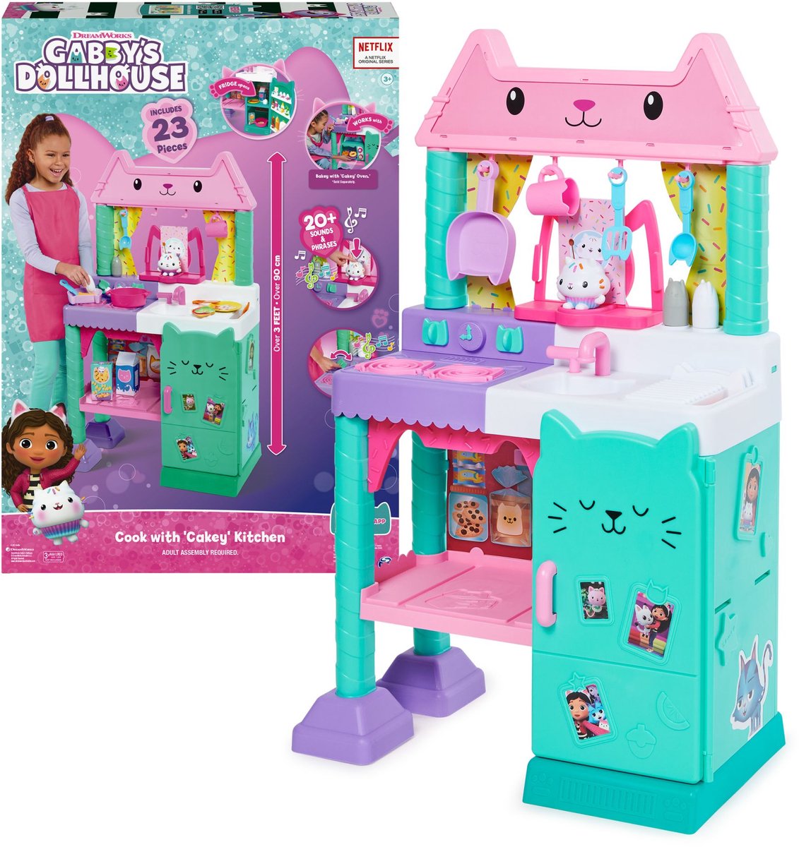Gabby's Poppenhuis - Enorm Grote Speelkeuken met Geluid - 92 cm hoog - Meer dan 20 Accessoires - Gabby's Dollhouse - Gabby Poppenhuis - Keuken - Speelgoed vanaf 3 Jaar