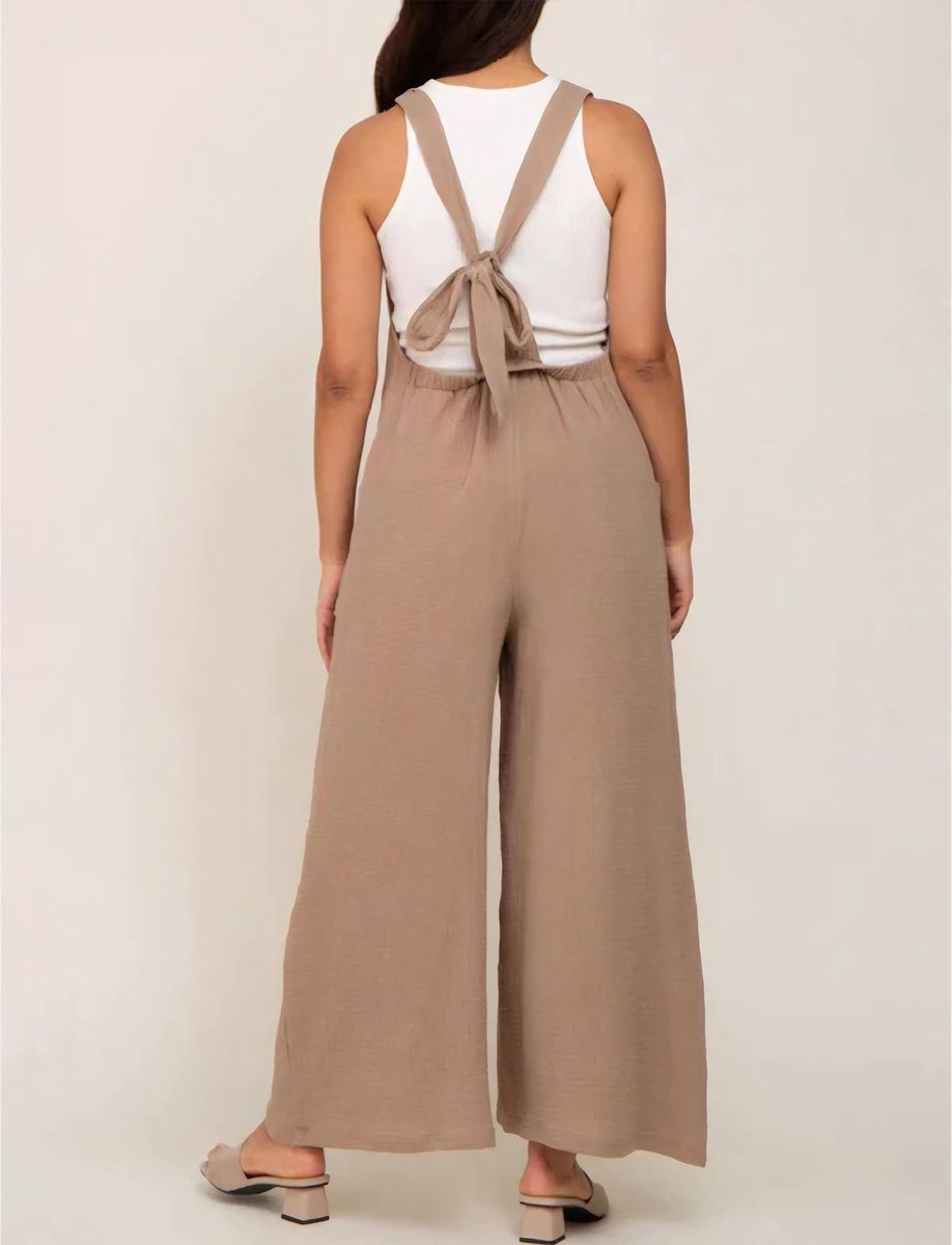 SnelShoppen - FEOYA Tuinbroek Zwangerschap Dames Jumpsuit Overalls Zomer Oversize Lange Broek Loose Fit Baggy Khaki S - Perfect voor elke gelegenheid