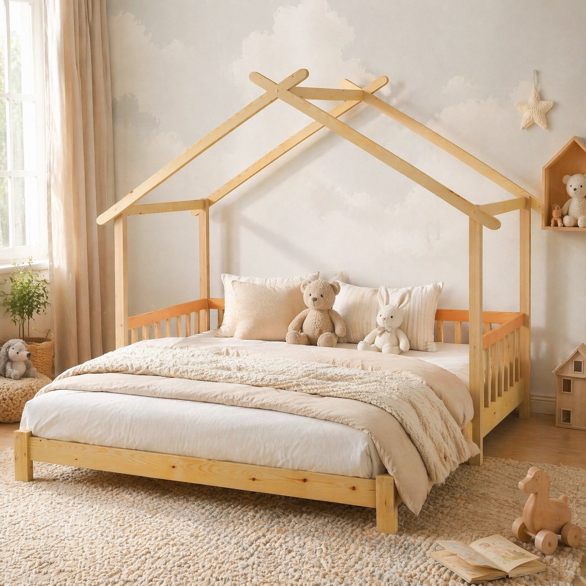 COVREO Bedframe 200x90/180 cm 208x182x170 cm naturel hout huisbed zonder matras
