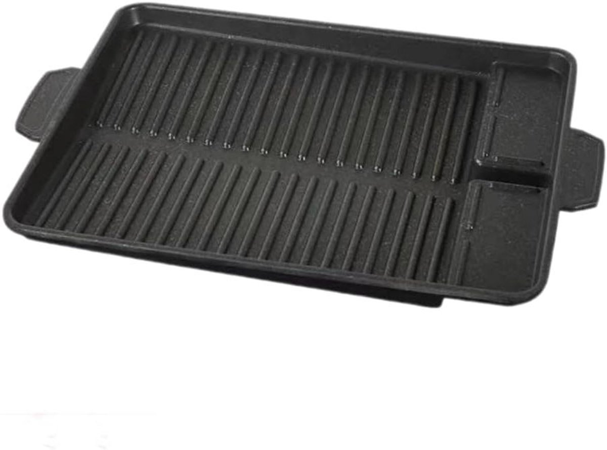 Grillpan Rechthoekig - Bakplaat Opzetstuk - Vetarm Grillen - Voor Alle Vuurbronnen - 37 x 26 cm - Zwart