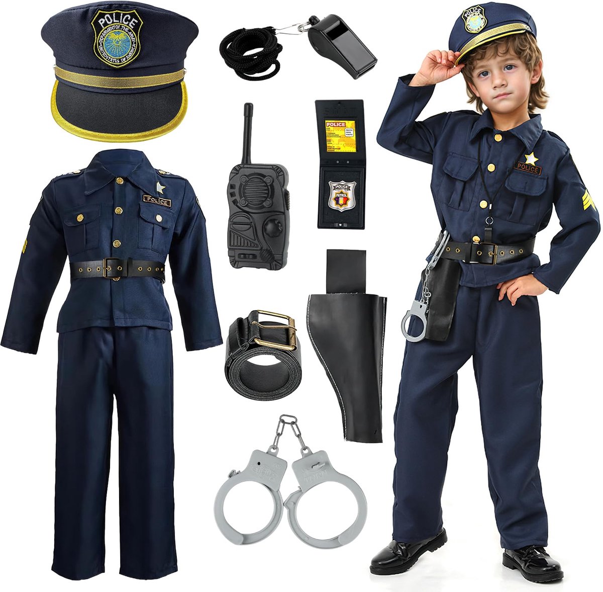 SnelShoppen - Dellyy Politiekostuum voor Kinderen - Politie-Uniform voor Rollenspel, Carnaval, Cosplay en Themafeesten (S)