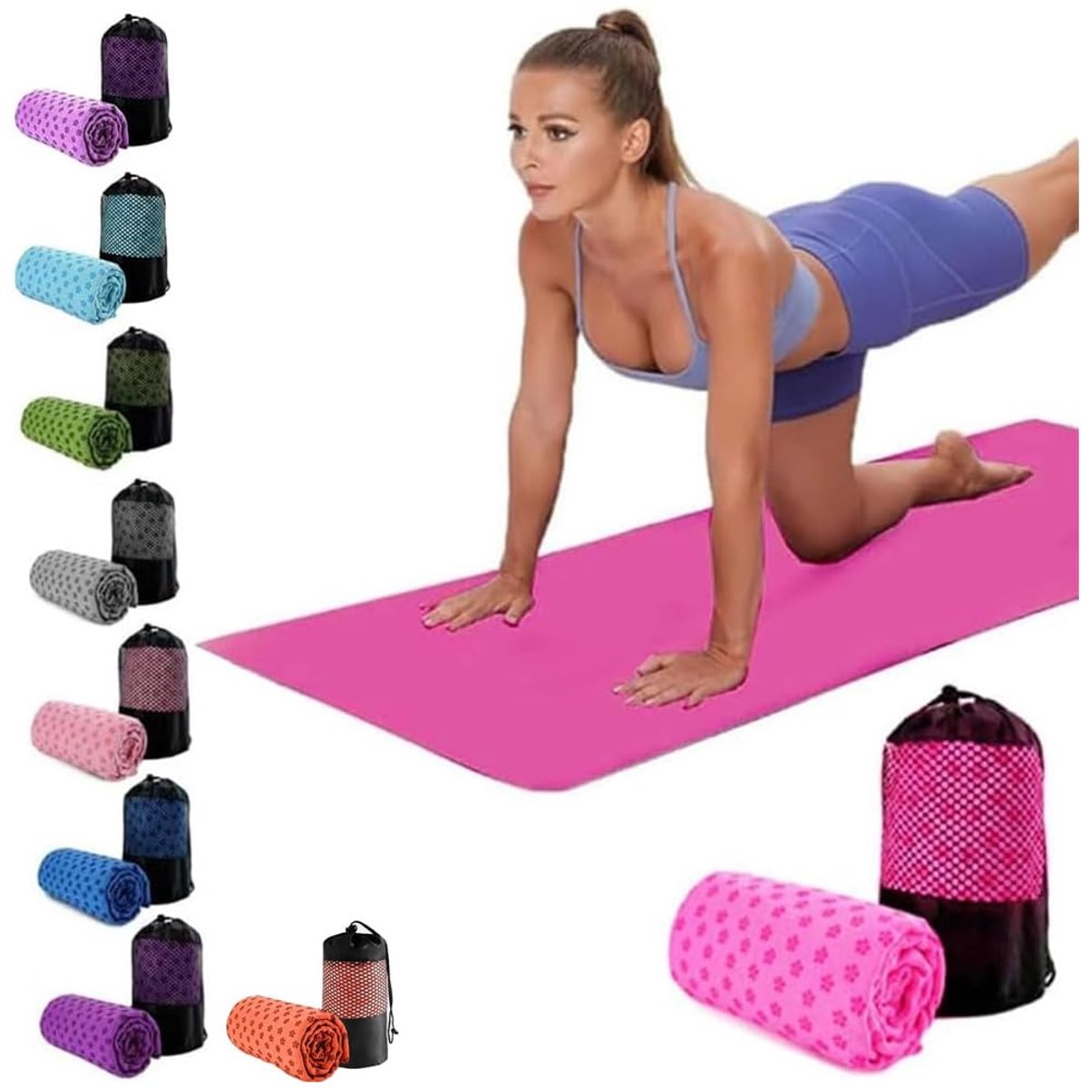 SnelShoppen - Oaygat Yogamat Handdoek 24" x 72" - Zweetabsorberend Sneldrogend Yoga Deken - Antislip Hot Yoga Mat met Mesh Draagtas voor Bikram, Pilat