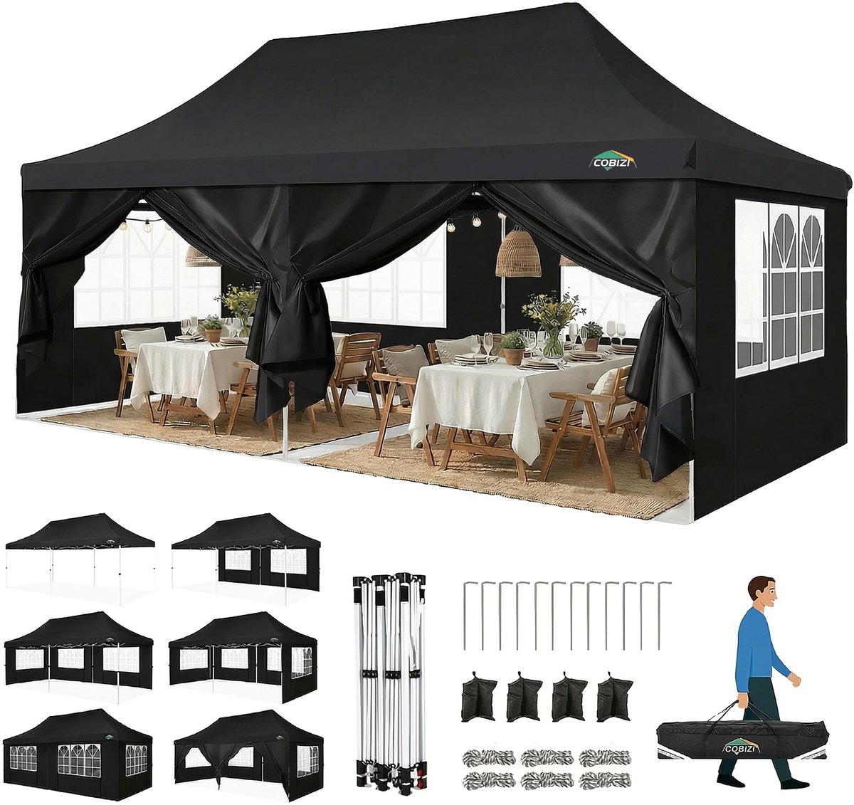 SnelShoppen - Barnum Vouwpaviljoen 3x6 m - Opvouwbaar Tuinpaviljoen met 6 Zijwanden - Waterdicht en UV 50+ Bescherming voor Feest, Camping en Buitenge