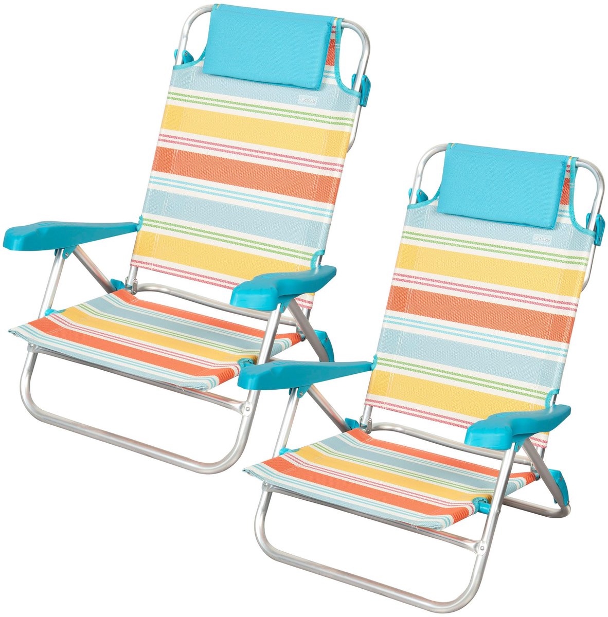 SnelShoppen - Opvouwbare Strandstoelen Santorini 62419 - 7 Posities, Aluminium, Gestreept, Multikleur, Inclusief Kussens en Handgrepen, Ideaal voor Ca