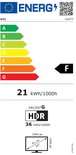 Energie-etiket voor KTC H24T7 monitor, energieklasse F, 21 kWh/1000h.