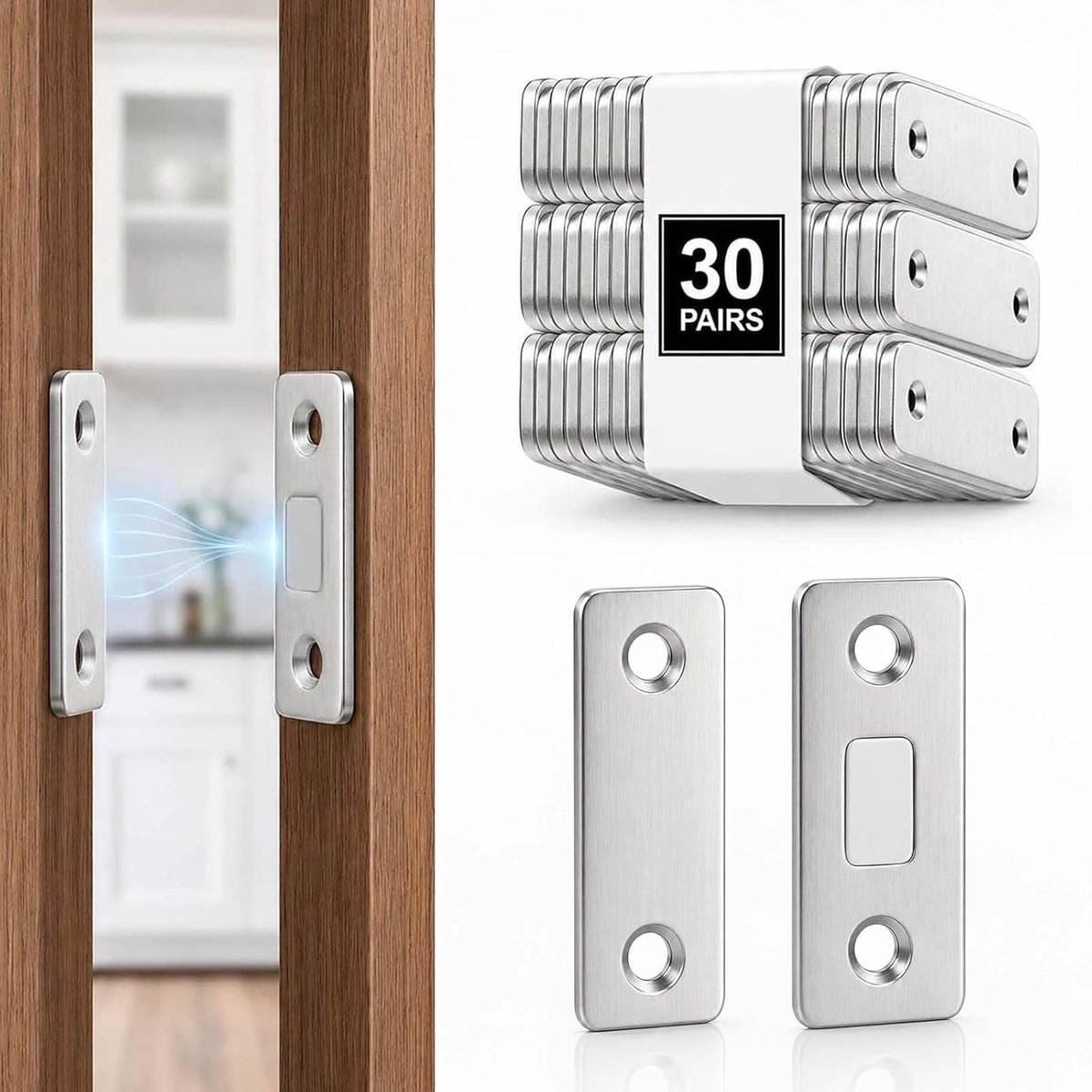30 stuks deurmagneten voor meubels, ultradunne magneetsluitingen, sterk, zelfklevend, kastmagneten voor kastdeuren - ShopVlot