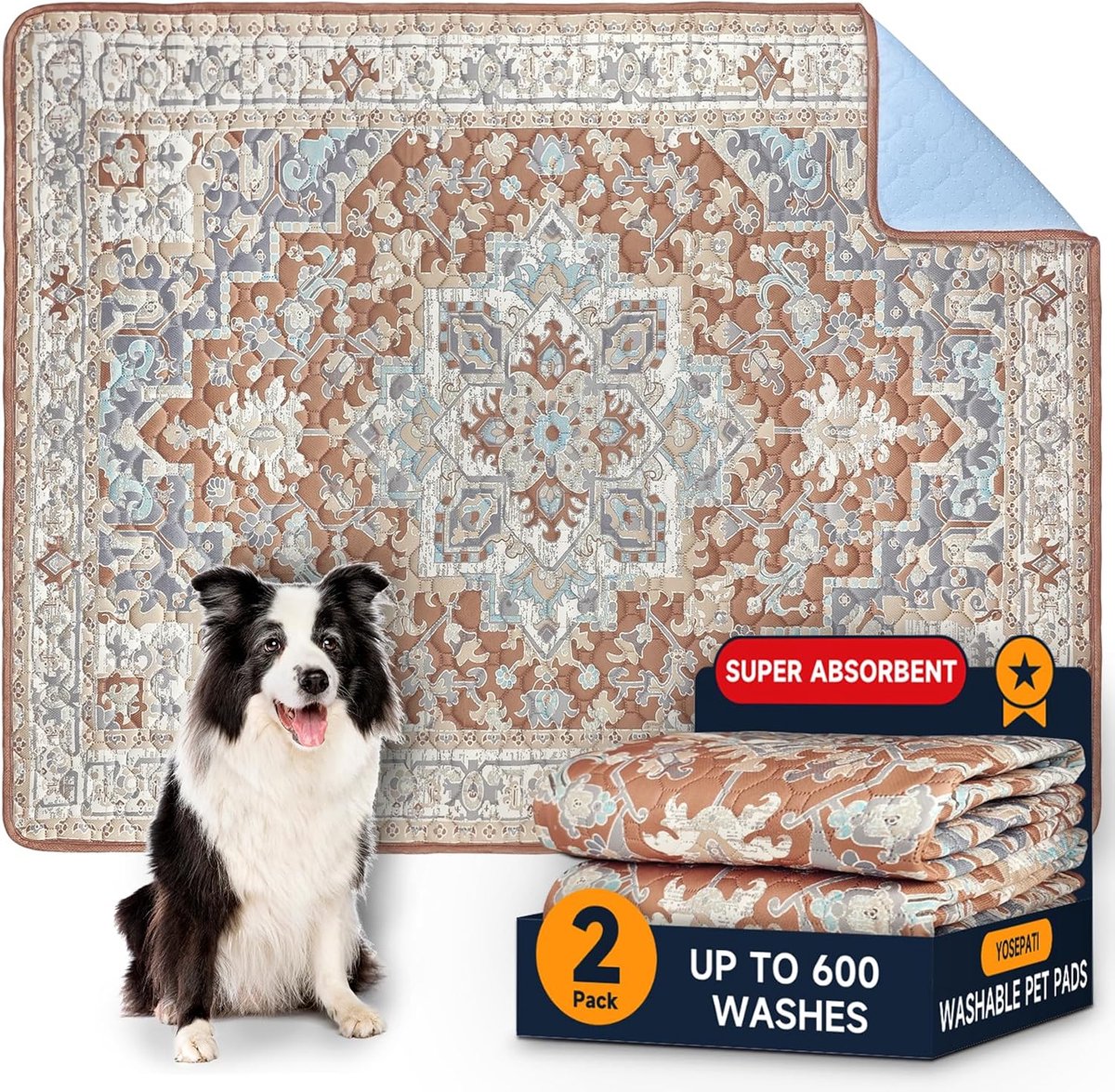 SnelShoppen - Wasbare pee-pads voor honden, 2-pack herbruikbare puppy-pad 60x45cm superabsorberende waterdichte trainingspads huisdieren, antislip-pot