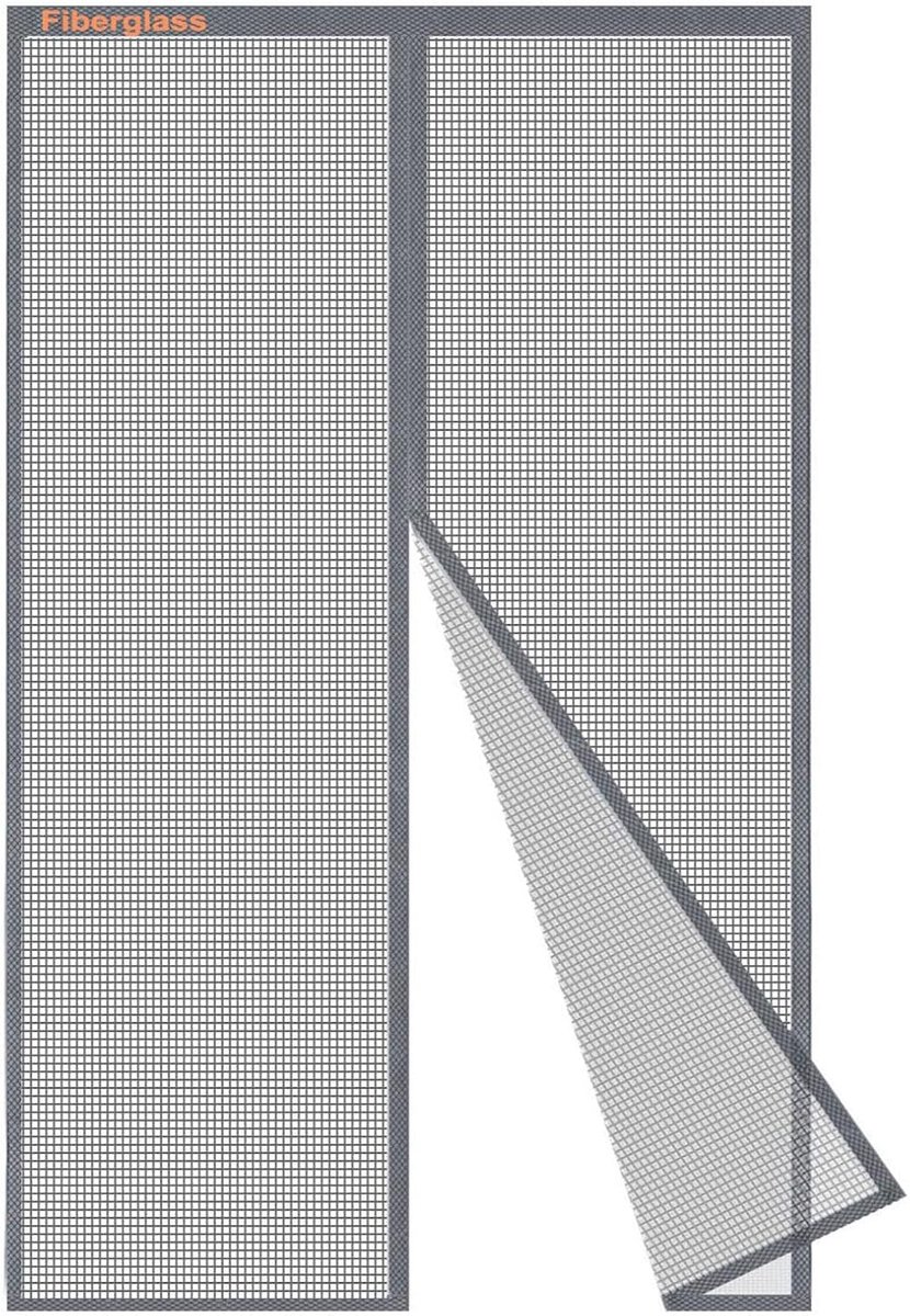 SnelShoppen - Versterkt Fiberglass Hordeur 150 x 200 cm, Grijs, Robuust Vliegengaas, Anti-Muggen, Automatische Sluiting, UV-Bescherming voor Balkon, W