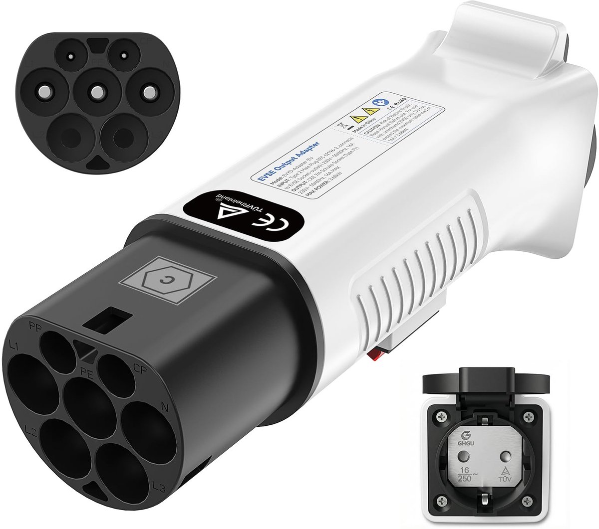 SnelShoppen - RamTouch Type 2 naar Schuko Adapter voor Laadpalen & Wallbox (230 V, 16 A, 3,68 kW, IP44) | Stekker naar Stopcontact voor E-bike, Step,