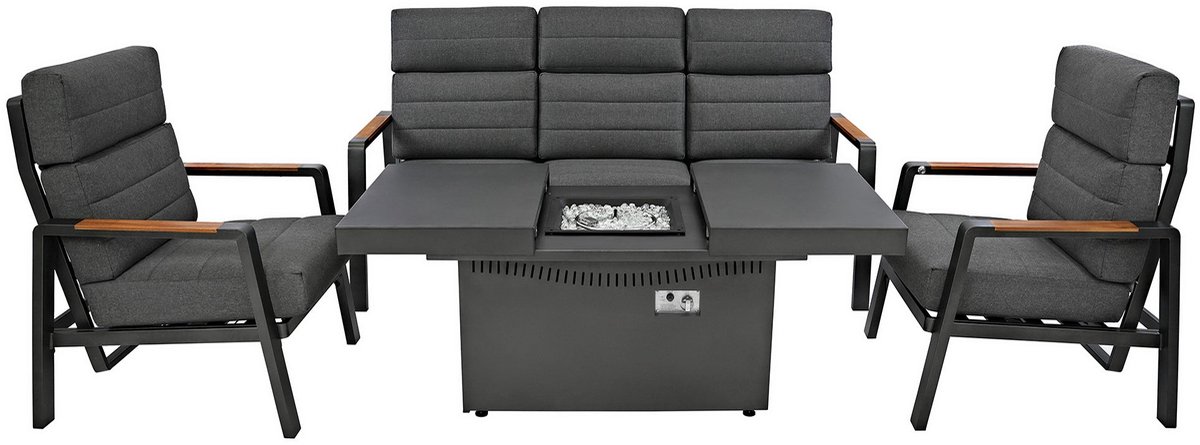 Aluminium tuinmeubelset - 5-zits - grijs - ligstoelen & vuurtafel