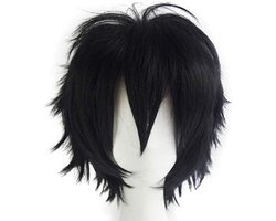 SnelShoppen - Gairyan Pruik Vrouwen Unisex Anime Cosplay Wigs Korte Synthetische Rechte Pruiken voor Halloween, Carnaval en Feestkostuums - Zwart