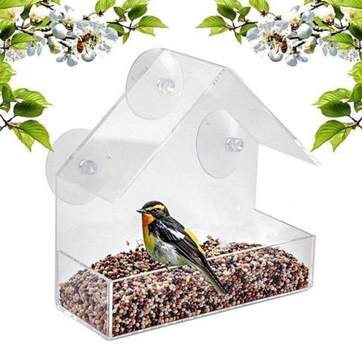 Vogelhuisje met 3 Zuignappen - Draagbaar Vogelhuisje - Navulbaar Voederhuisje - Eenvoudig te Reinigen - Lekbestendig Ontwerp - Voor Buitengebruik
