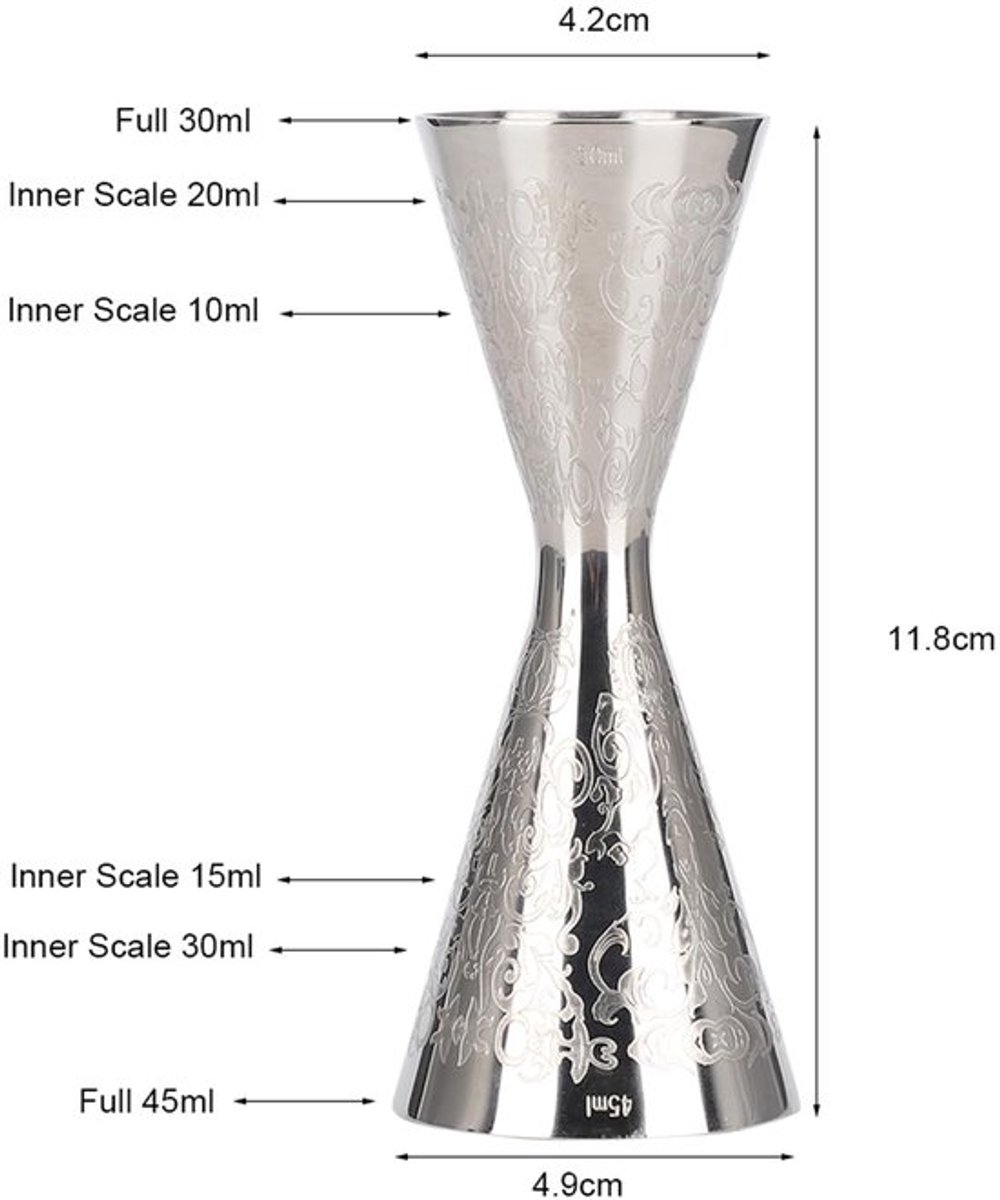 Jigger Set 30ml/45ml - Maatbekers met Schaalmarkeringen - Roestvrij Staal - Comfortabele Grip - Slijtvast en Makkelijk te Reinigen - Maatbeker