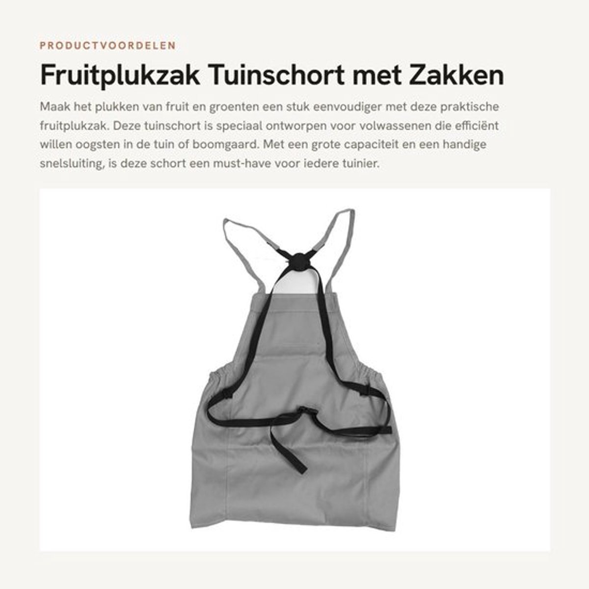 Fruitplukzak Grote Capaciteit - Tuinschort met Zakken - Oogstzak voor Groente/Fruit - Snelsluiting - Lichtgewicht Oxford-stof - Efficiënte Tijdbesparing - Oogsttas