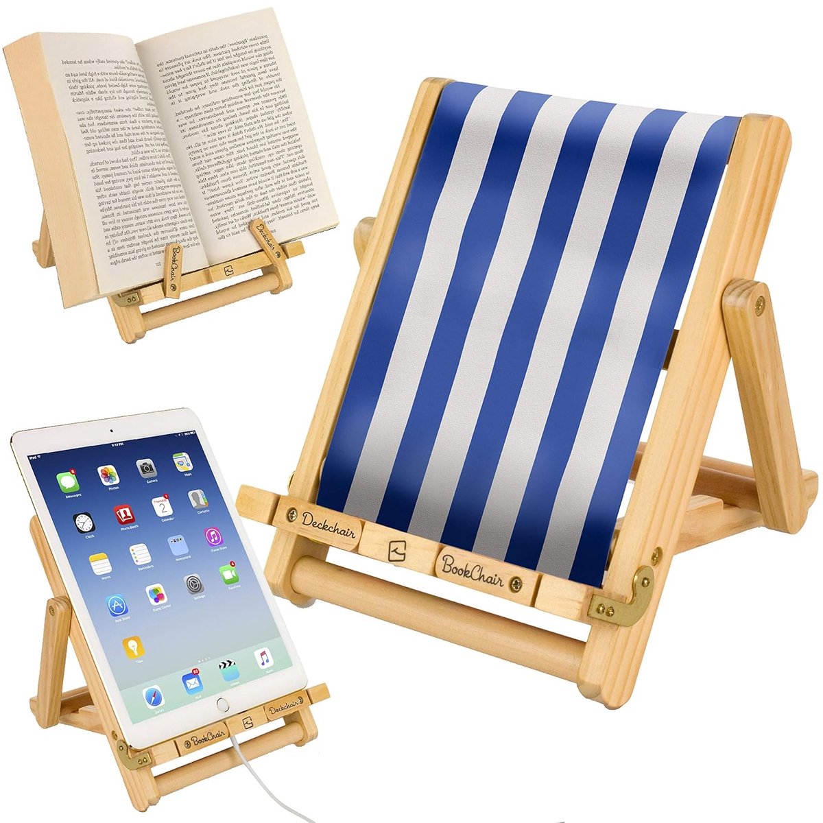 SnelShoppen - Deckchair Boekenstoel Gestreept Blauw: Ideaal voor School & Studie, Voor Jong & Oud, Comfortabele Zitplaats voor Thuis, Tuin, Camping