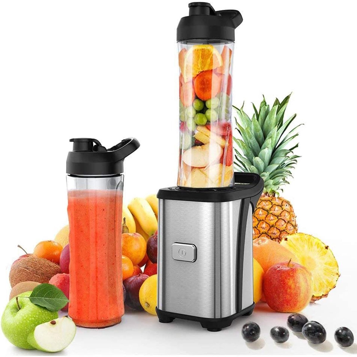 SnelShoppen - 350W Mini Smoothie Maker - Blender met 2x 600ML BPA-vrije Tritan Flessen - Roestvrijstalen Portable Stand Mixer voor Shake, Smoothie en