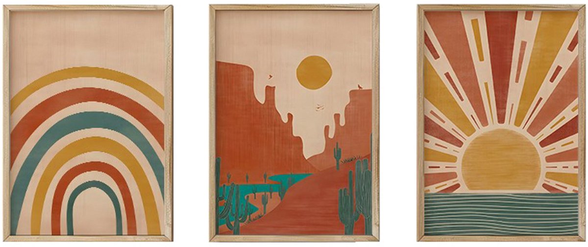 Asir - Decoratief ingelijst MDF-schilderij (3 stuks) - Veelkleurig - 35 x 50 x 10