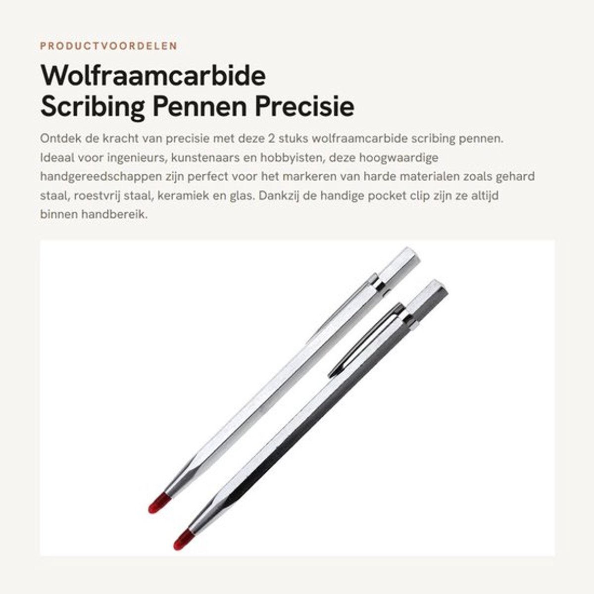 Scribepennen - 2 Stuks - Wolfraamcarbide Punt - Gekartelde Aluminium Handgreep - Antislip Vingergreep - Pocket Clip - Markeerstift