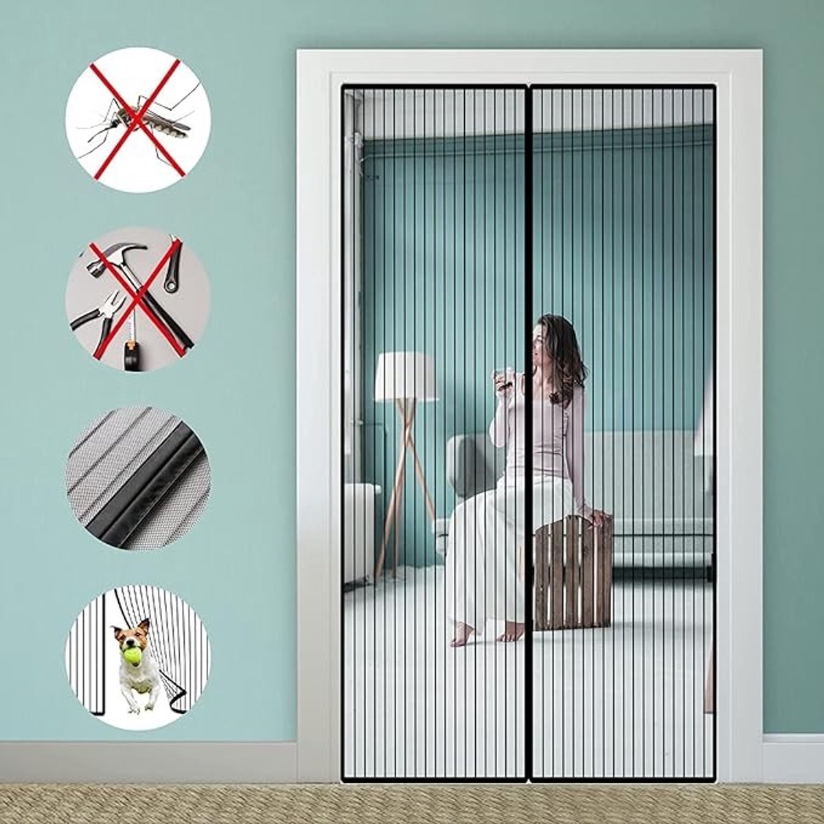 Magnetisch hor voor deur, 90x240 cm, insectenwerend gordijn met automatische sluiting