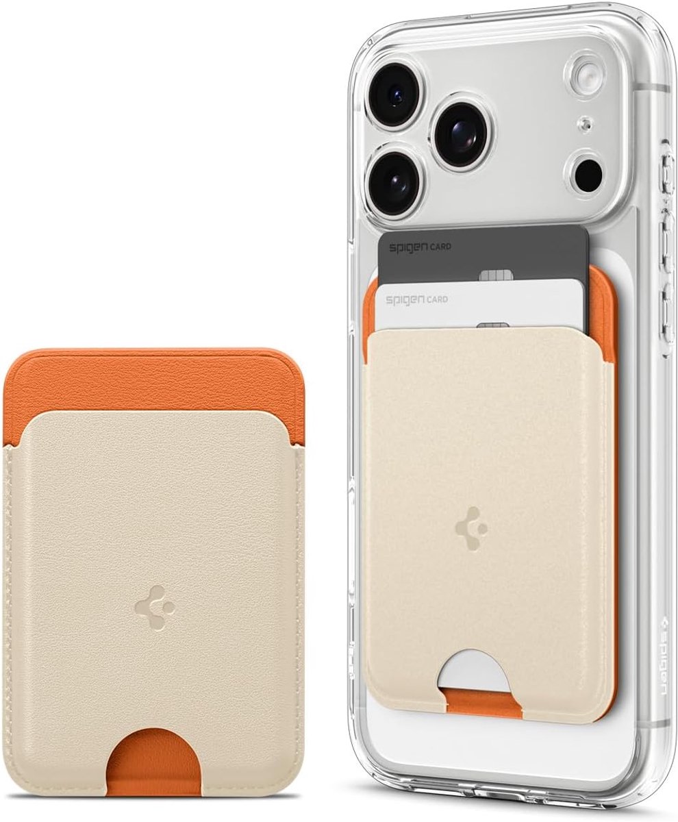 SnelShoppen - MagSafe Kaarthouder voor iPhone 17/16/15 en Google Pixel 10 - Vegan Leer met Antislip Technologie - Oranje Beige - Stijlvol en Functione