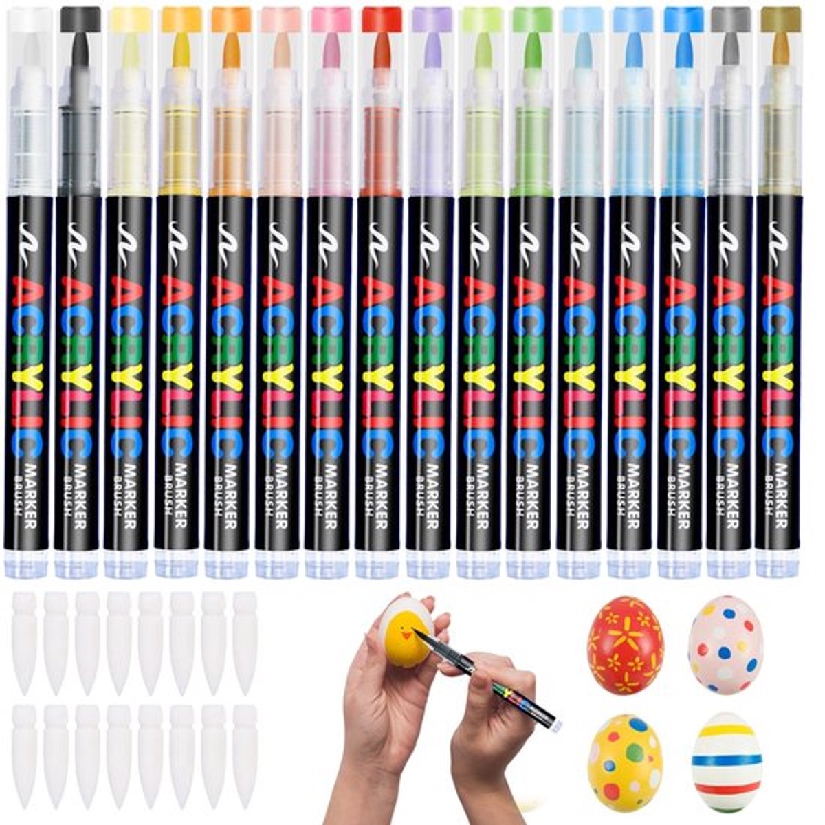 Porseleinstiften 16 Kleuren - Acrylmarkers - Waterbestendig - Penseelpunt 1-5 mm - Decoratie - Geschikt voor keramiek