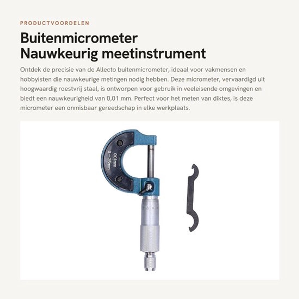 Buitenmicrometer Hoge Nauwkeurigheid - Roestvrij Staal - Meetinstrument - Duurzaam - Lichtgewicht - Nauwkeurigheid 0,01 Mm