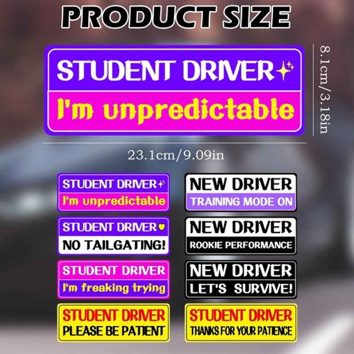 Student Driver Magneten - 8 Stuks - Magnetische Stickers - Verwijderbaar Veiligheidsbord - Houd Afstand - Voor Beginnende Bestuurders - Beginnende Bestuurder Stickers