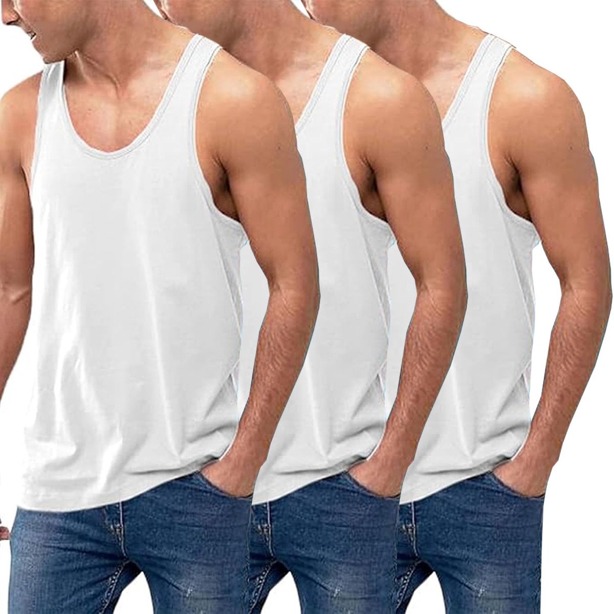 SnelShoppen - Set van 3/6 Herenonderhemden 100% Katoen, Slim Fit, Mouwloos, Tanktop voor Gym en Training, Grote Maten XL, Zomer Essentials