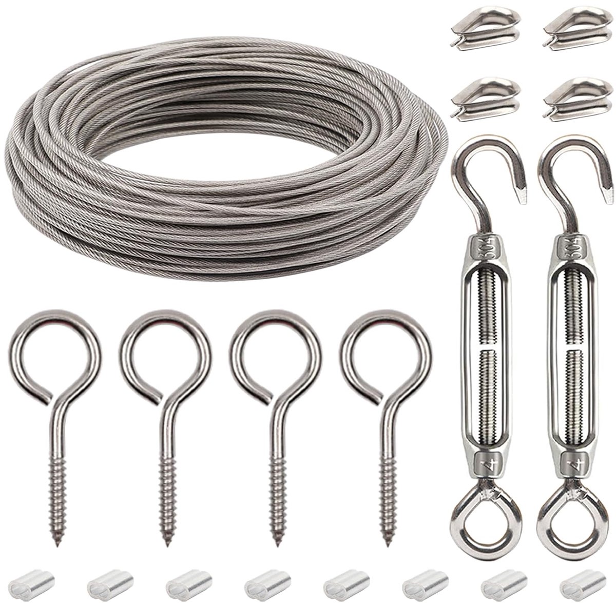 Metalen kabel 15 m - 2 mm - met M5 kabelspanner - ideaal voor klimplanten en decoratie - ShopVlot