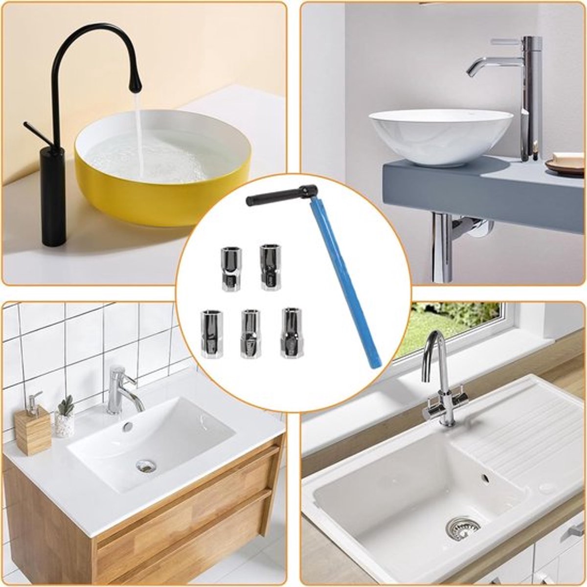 Kraanmoersleutel 6-delig - Staande Kraansleutel - Universele Steeksleutel - Gereedschap voor Sanitair - Buisreparatie - Gereedschapsstaal 120 mm