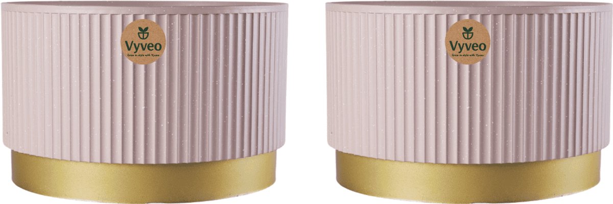 Vyveo - Bloempot Aro - Set van 2 - 35x22 - Taupe - Bloempot voor binnen en buiten - Lichtgewicht - Breukbestendig - Vorstbestendig - UV-bestendig