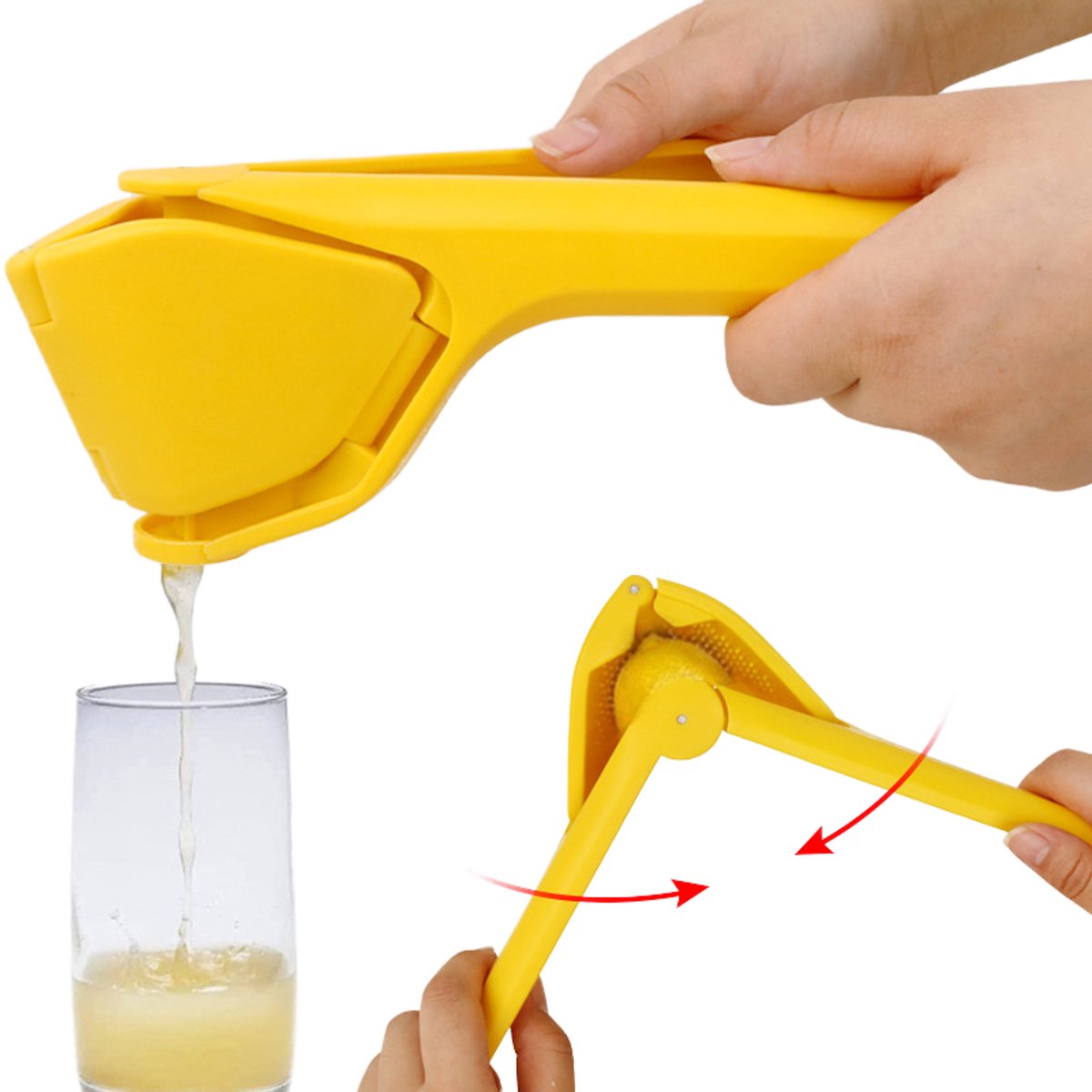 Zirkle Professionele Opvouwbare Citroenpers & Limoenpers – Handmatige Citruspers met Hefboomwerking en Ingebouwde Zeef – Compact, Ruimtebesparend Ontwerp – Kunststof – 23 cm – Geel