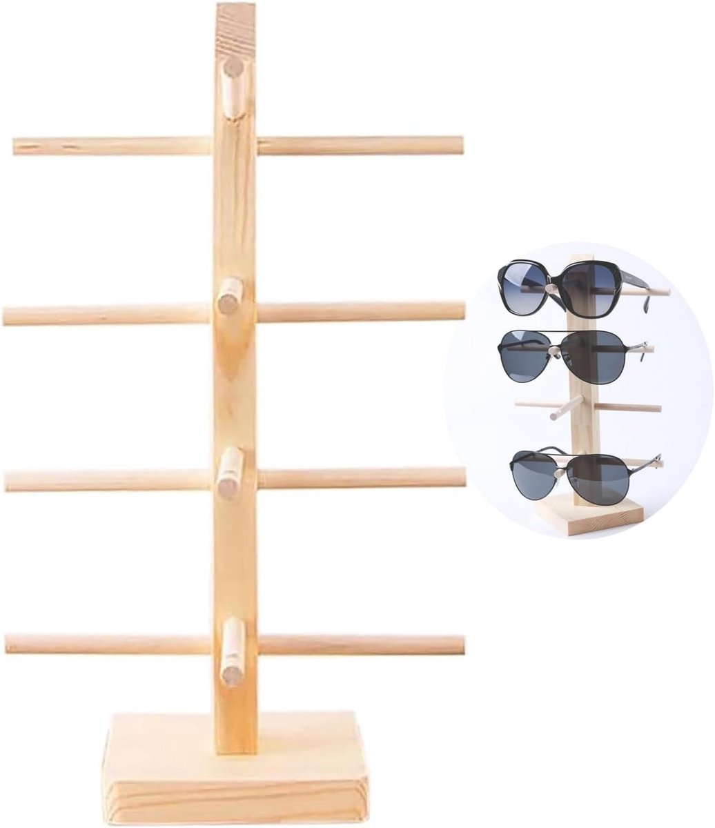Robuuste Houten Brilhouder voor Thuis en Winkel, Ideaal voor Zonnebrillen, Leesbrillen en Myopie Brillen, Geschikt voor 4 Brillen