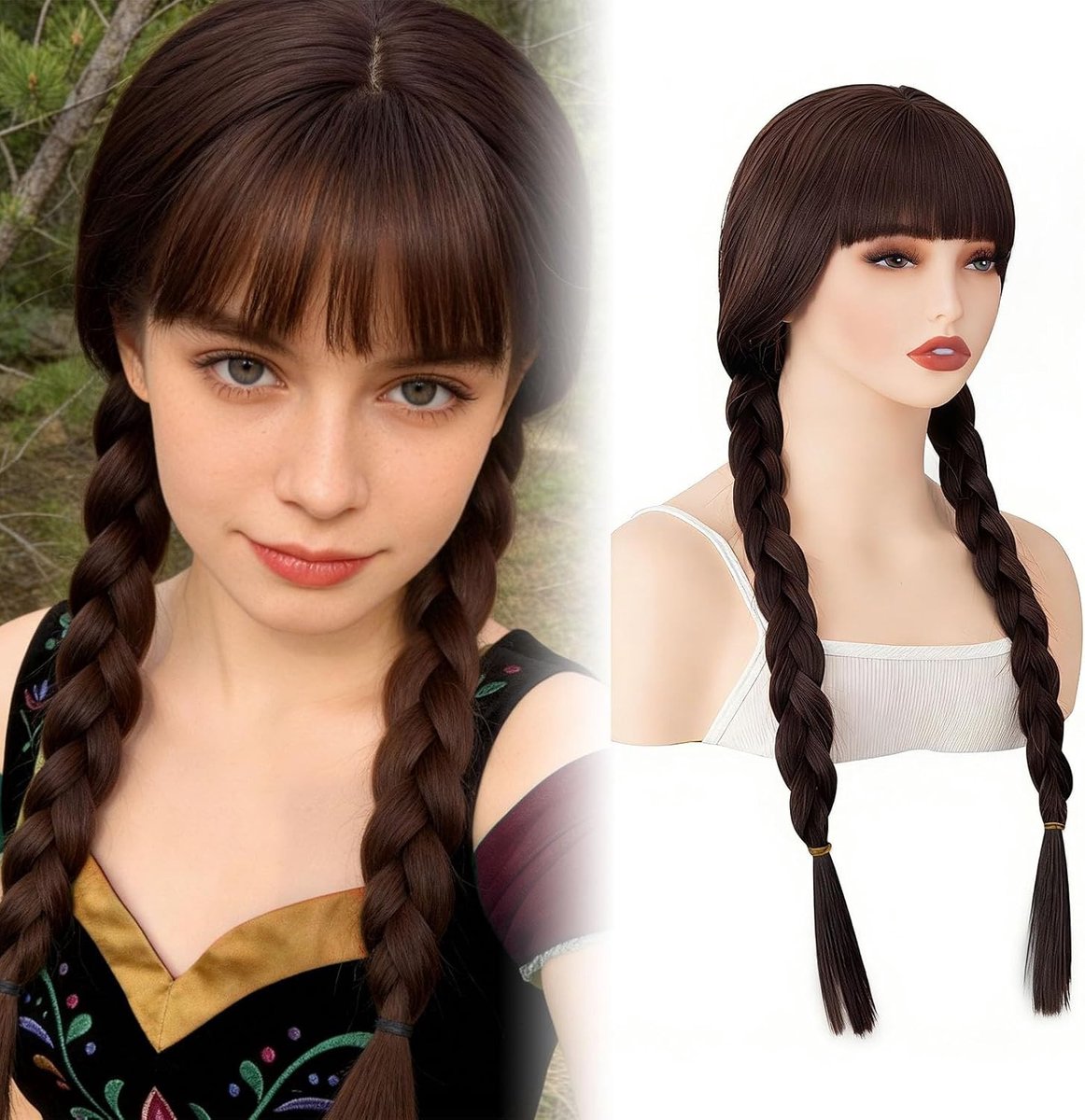 26 Inch Lange Bruine Vlechtperruque voor Vrouwen - Perfect voor Halloween Kostuum en Cosplay van Wednesday Addams