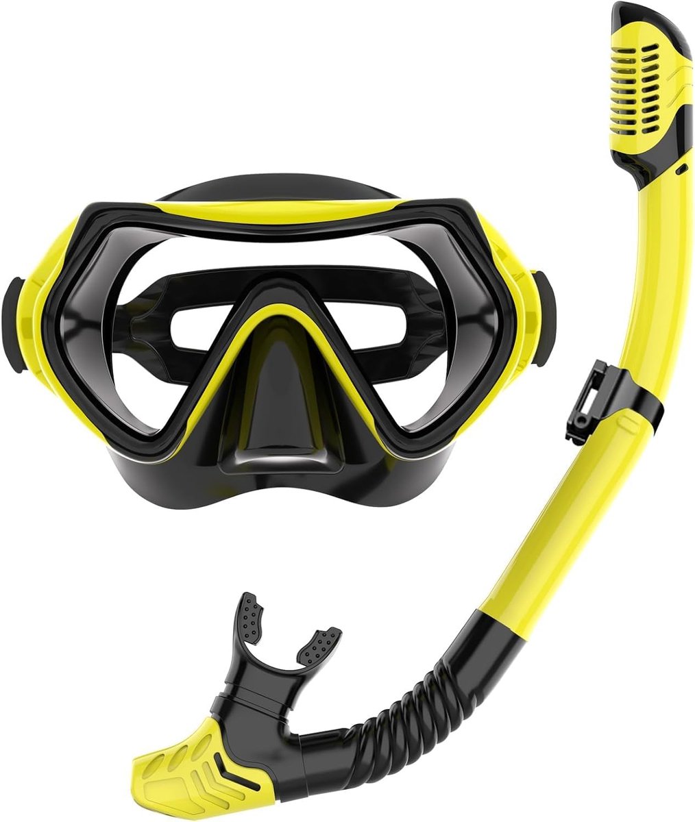 SnelShoppen - Droge Snorkelset Panoramisch Breed View & Anti-Fog Snorkeluitrusting Professioneel Snorkel Pakket voor Volwassenen met Comfortabele Pasv