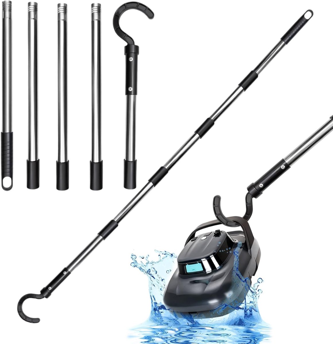 Pool Robot Haak met Telecopische Steel 185cm - Accessoire voor Zwembadreiniging, Pool Cleaner Haken en Onderhoudsaccessoires