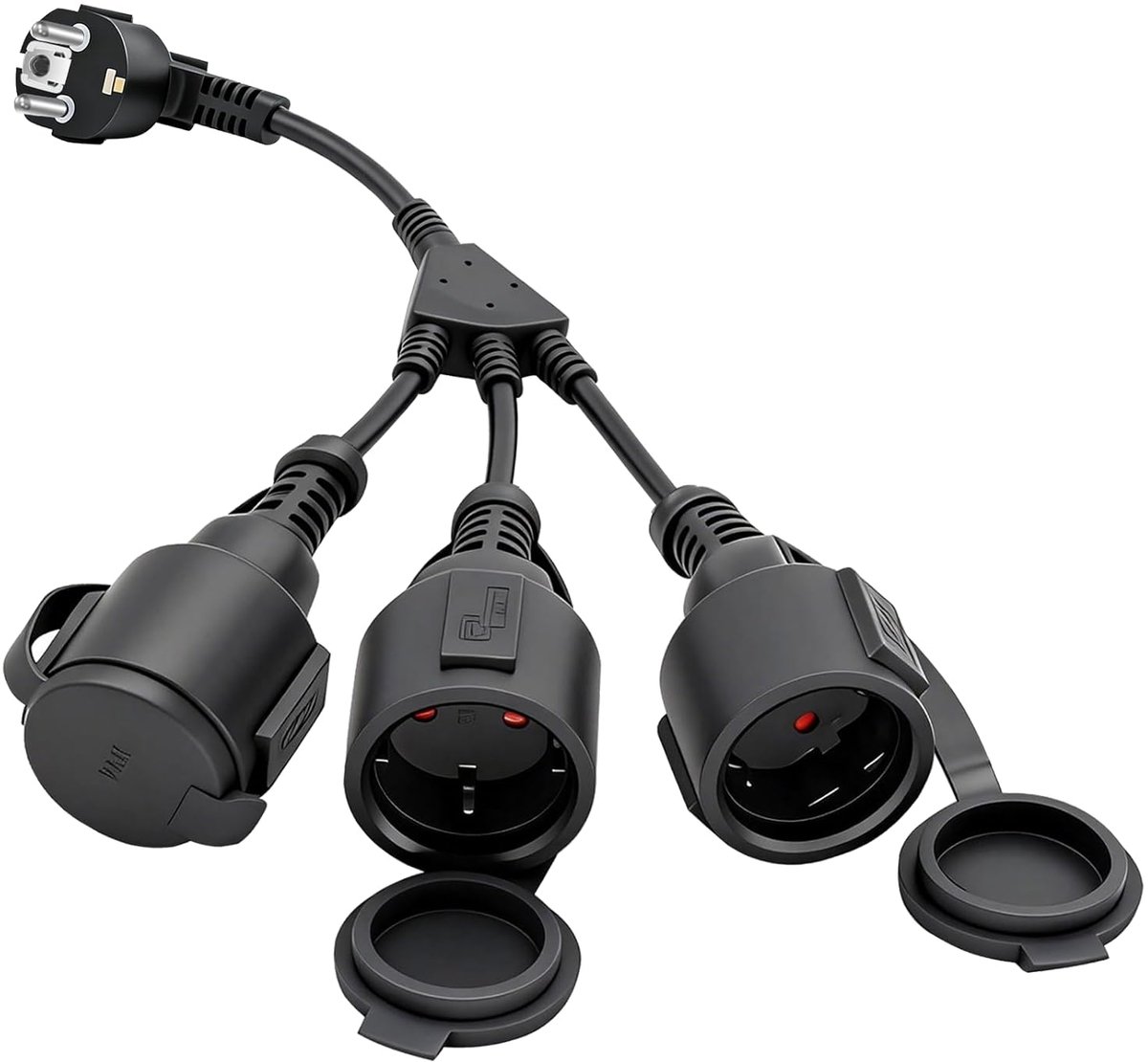 SnelShoppen - Spatwaterdicht Stopcontact voor Buiten, 3-voudig Meervoudig Stopcontact met 34 cm Kabel en Deksel, Ideaal voor Tuin, Terras, Camping en