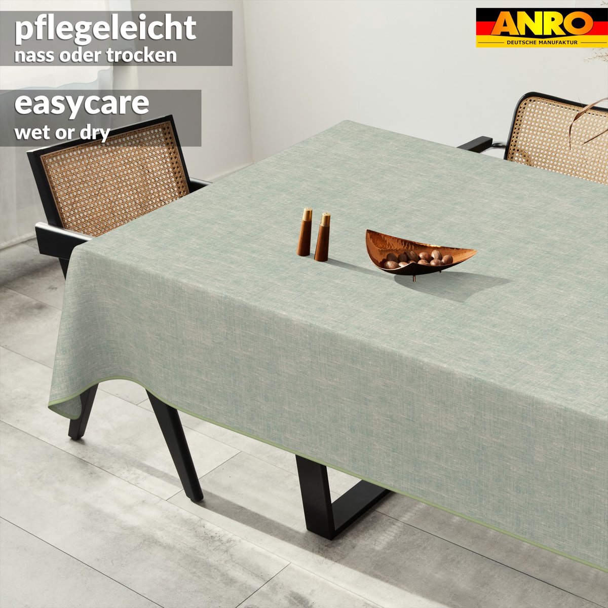 ANRO Tafelkleed Effen linnenlook Blauw 180x140cm Met sierband Afwasbaar Waterafstotend