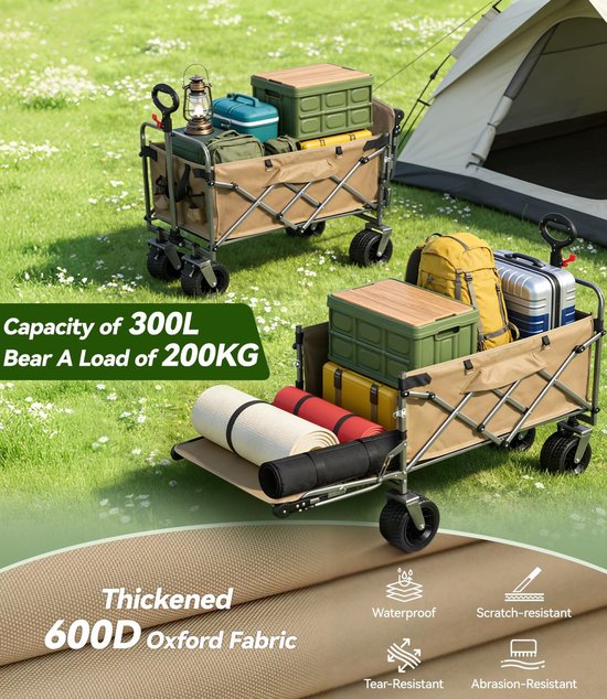 Bolderkar Opvouwbaar - Draagwagen Tuin - Buitenshuis Transport - Veel Opbergruimte - 93x82x53 cm - Kaki van Bolderkar Opvouwbaar — afbeelding 3
