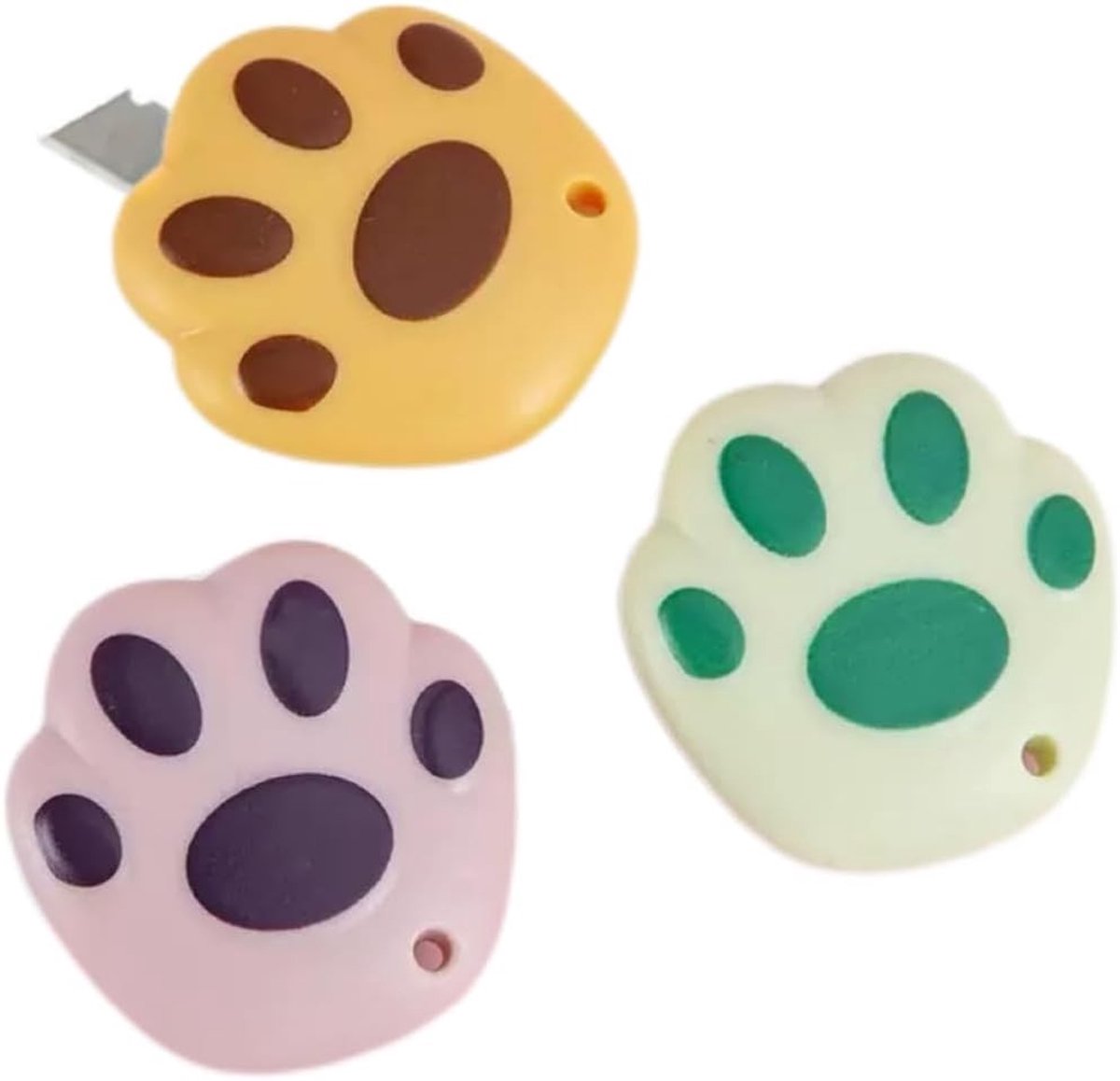 Mini Cutter Messer Set met Schattige Kattenpoot Design - Handige Briefopeners en Bastelmessen voor Kantoor, School en Thuisgebruik in Geel, Paars en Groen