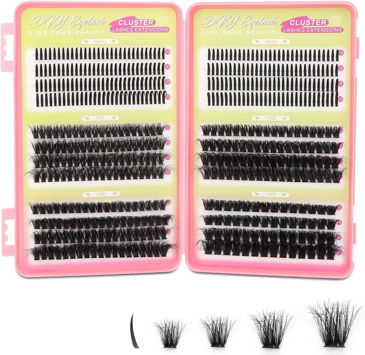 Wimperclusterset met 524 stuks, 12-20 mm, kunstwimpers voor volumineuze looks, spiky wimpers en individuele extensions voor dagelijks gebruik en speciale gelegenheden